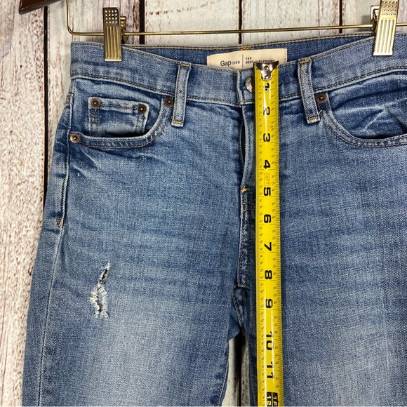 Gap 1969 Jeans Womens 24P Blue Best Girlfriend Mid Rise Distressed Stretch - Picture 8 of 11